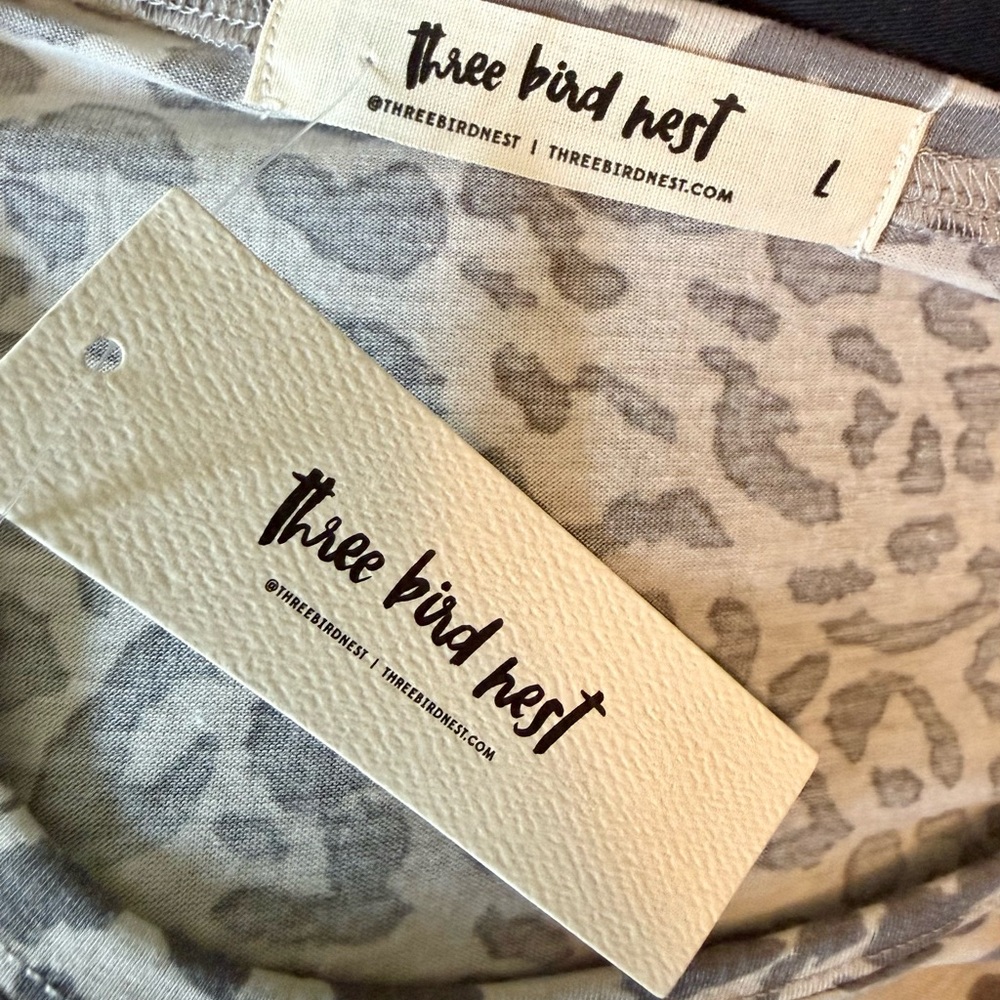 Three Bird Nest Beige and Taupe Leopard Print Tunic - Picture 5 of 5